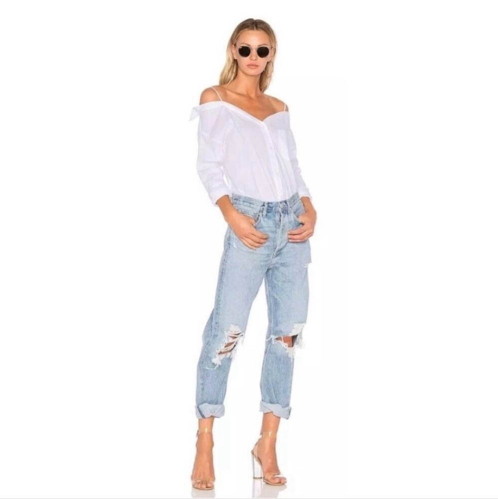 Agolde 90's Mid Rise Loose Fit Distressed Butyon Fly Jeans
